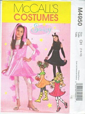 McCall's M4950 Sewing Pattern, Girls' Costumes, Sassy Girl, Size CS (12-14-16)